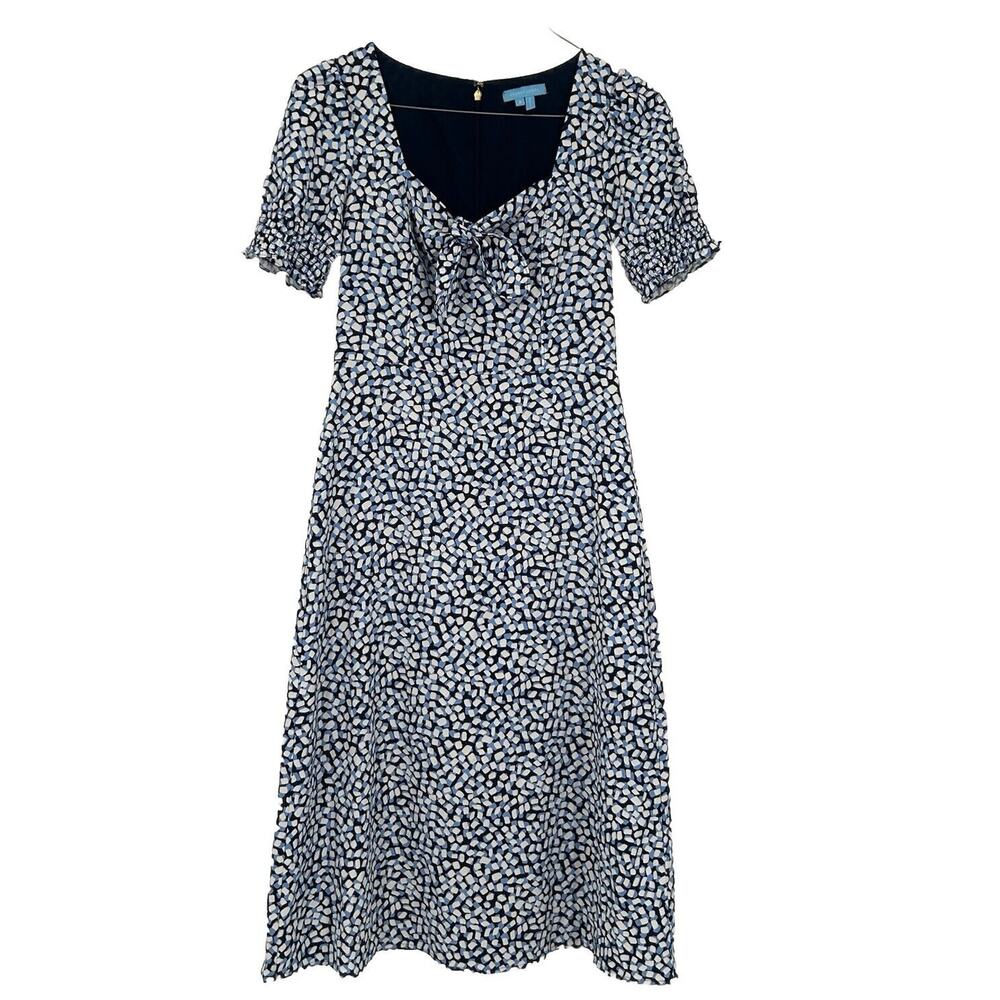 Draper James Patsy Midi Dress Womens Size 2 Short Sleeve Blue White Print Bow
